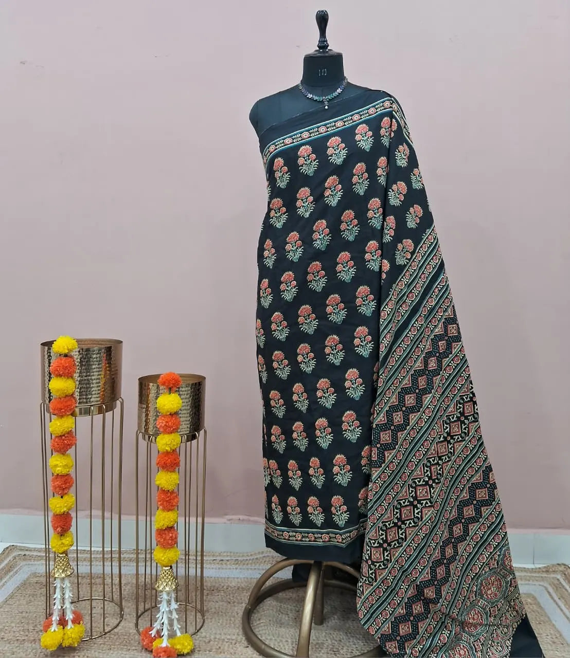 Black Mul Cotton Saree 