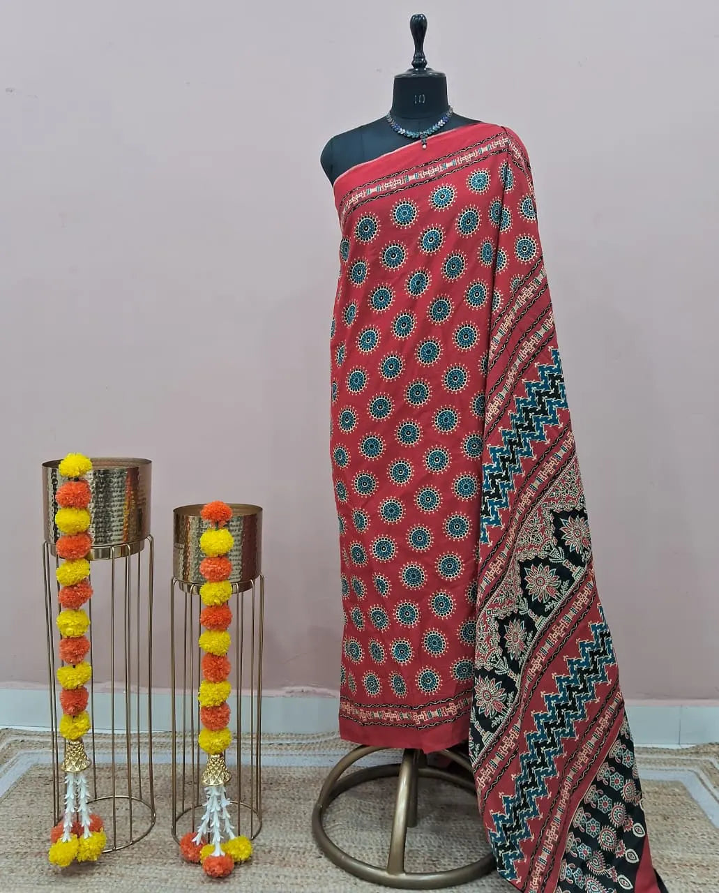 Dark Red Mulmul Cotton Saree 