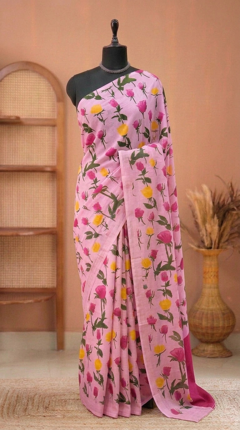 Pink Colour Mul Mul Cotton saree