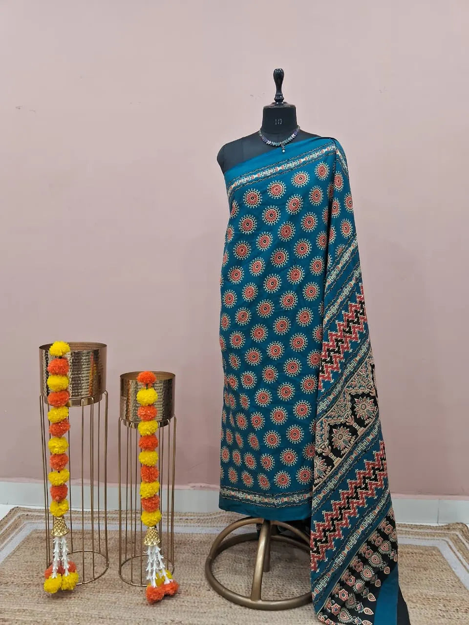 Teal Blue Mulmul Cotton Saree 