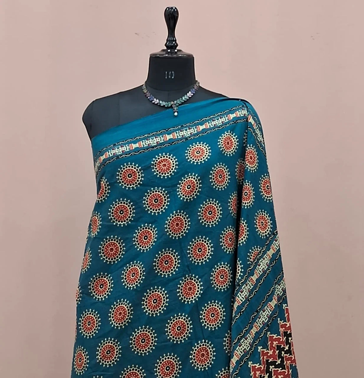 Teal Blue Mulmul Cotton Saree 1