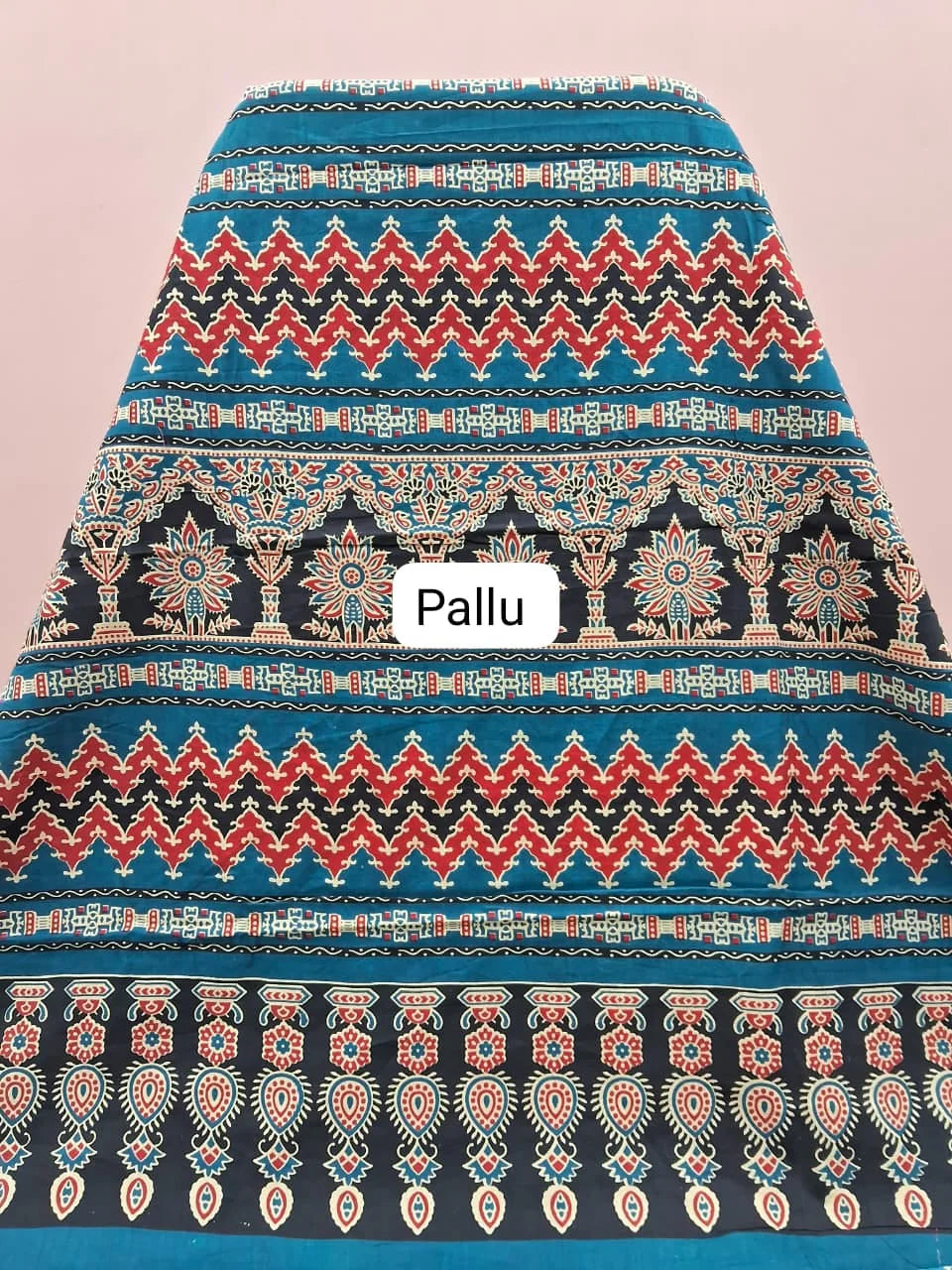 Teal Blue Mulmul Cotton Saree pallu