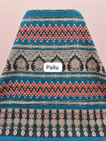 Teal Blue Mulmul Cotton Saree pallu