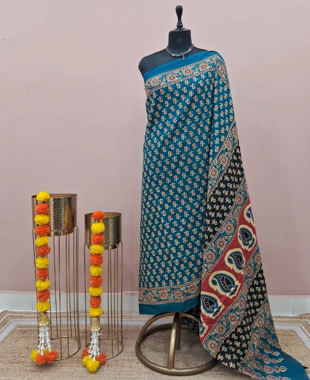 Dark Teal Blue Mul Cotton Saree 