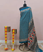 Dark Teal Blue Mul Cotton Saree 