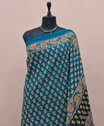 Dark Teal Blue Mul Cotton Saree 1