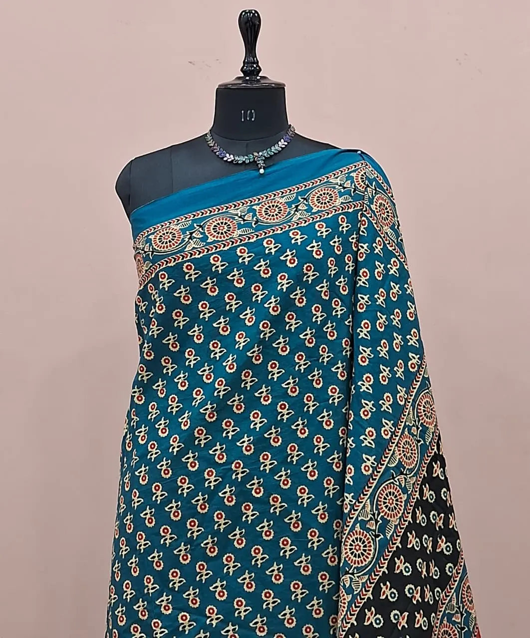 Dark Teal Blue Mul Cotton Saree 1