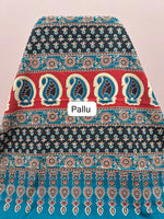 Dark Teal Blue Mul Cotton Saree pallu