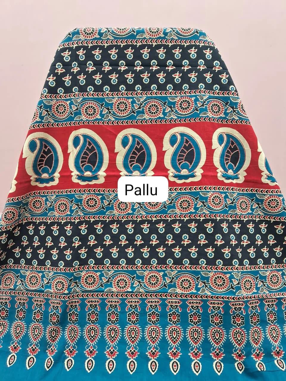 Dark Teal Blue Mul Cotton Saree pallu
