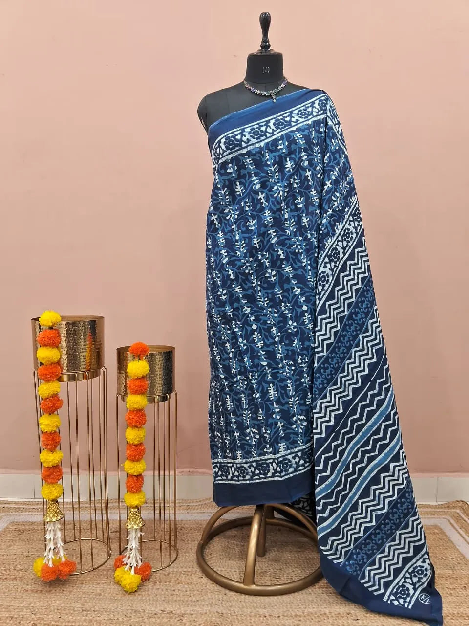 Indigo Blue Mulmul Cotton Saree 