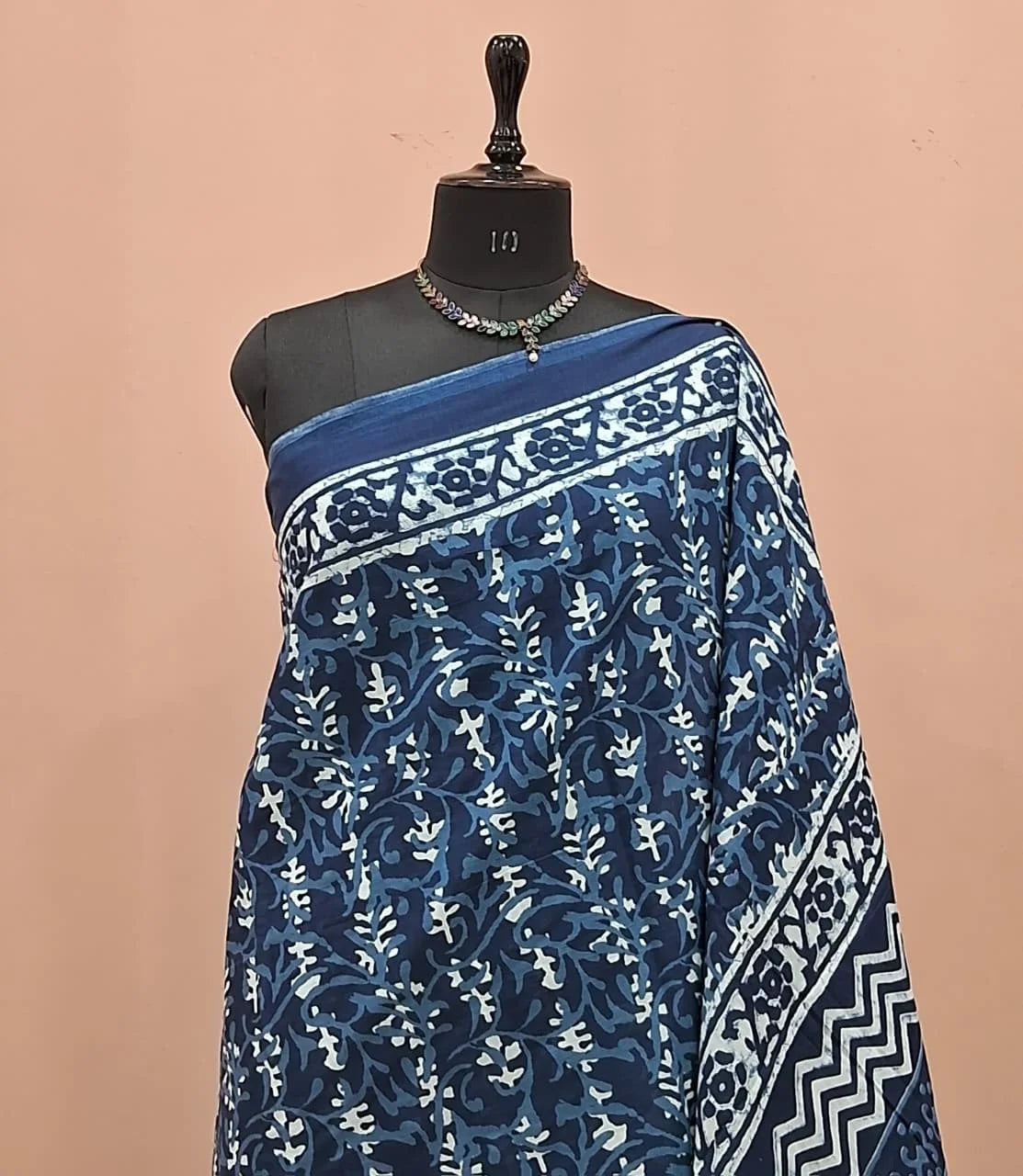 Indigo Blue Mulmul Cotton Saree 1