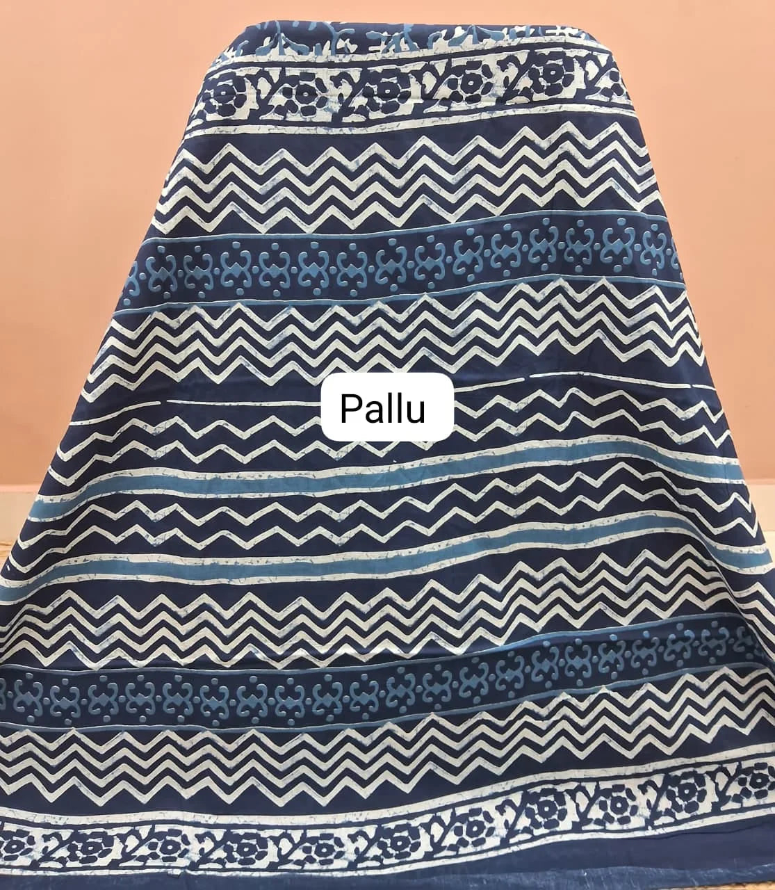 Indigo Blue Mulmul Cotton Saree pallu