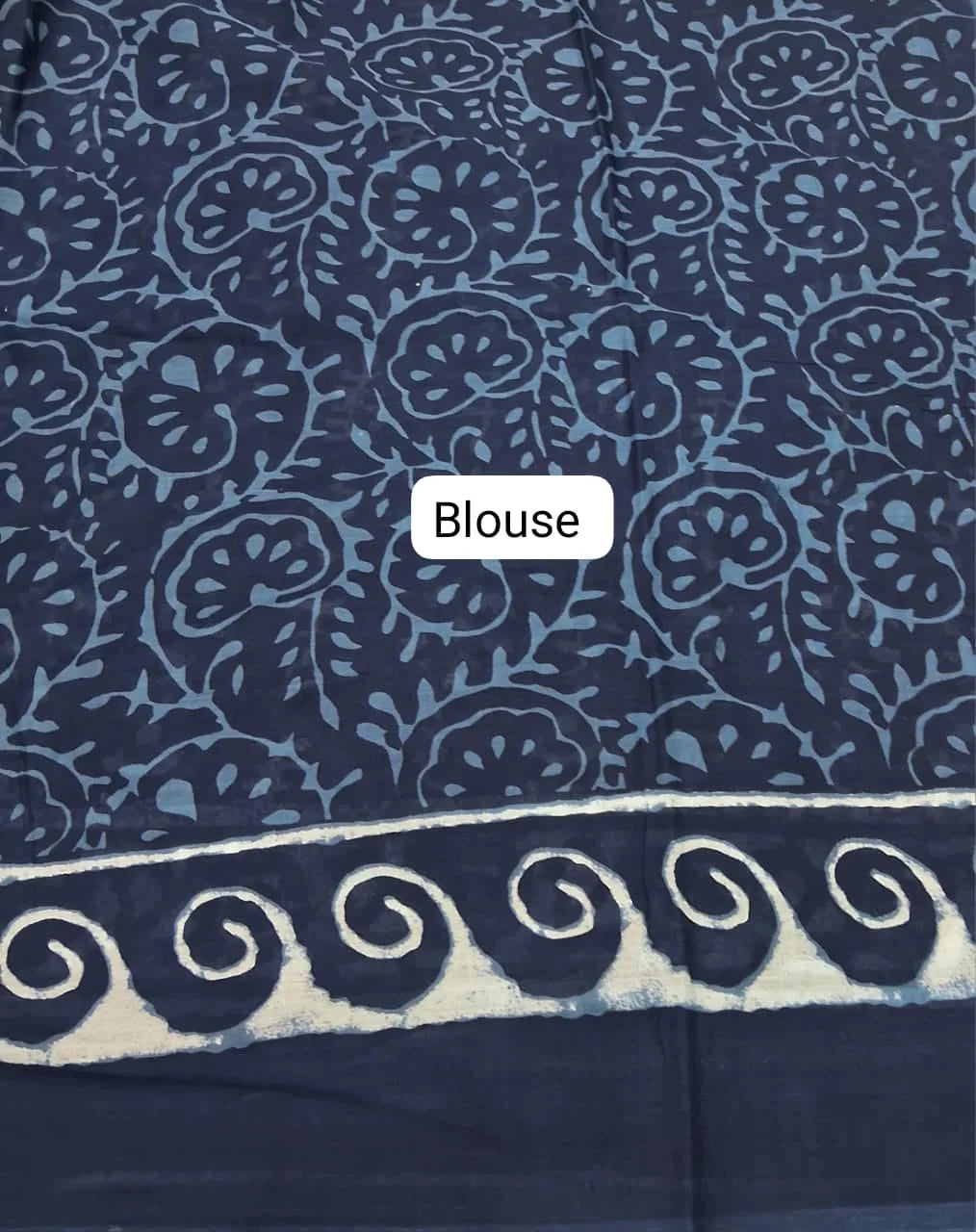 Indigo Blue Mulmul Cotton Saree blouse