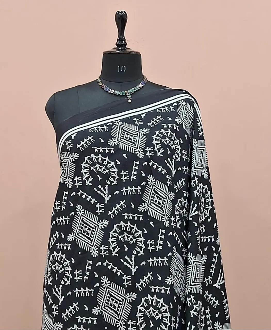 Dark Black Mulmul Cotton Saree 1