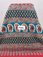 Fire Red Mulmul Cotton Saree pallu