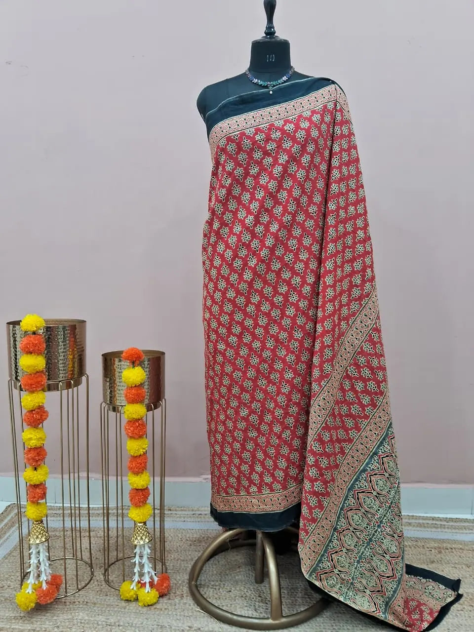 Tomato Red Mul Cotton Saree 