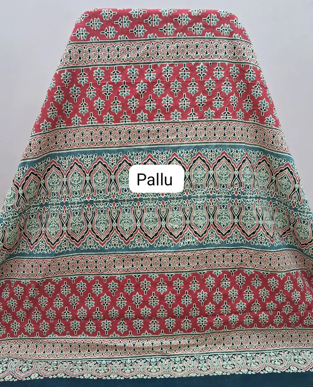 Tomato Red Mul Cotton Saree pallu