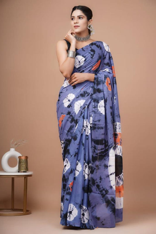 Grey mulmul cotton saree