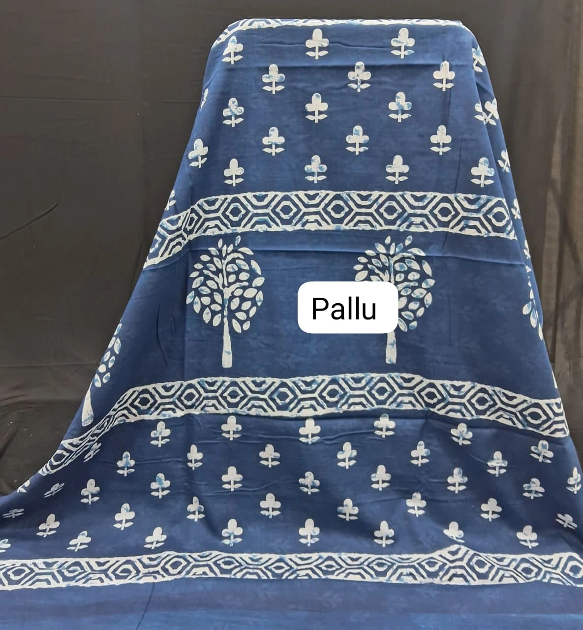Indigo Blue mulmul cotton saree Pallu
