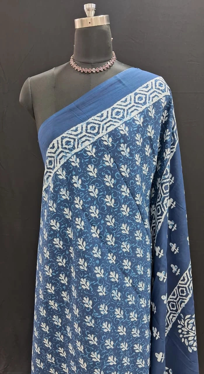 Indigo Blue mulmul cotton saree 1