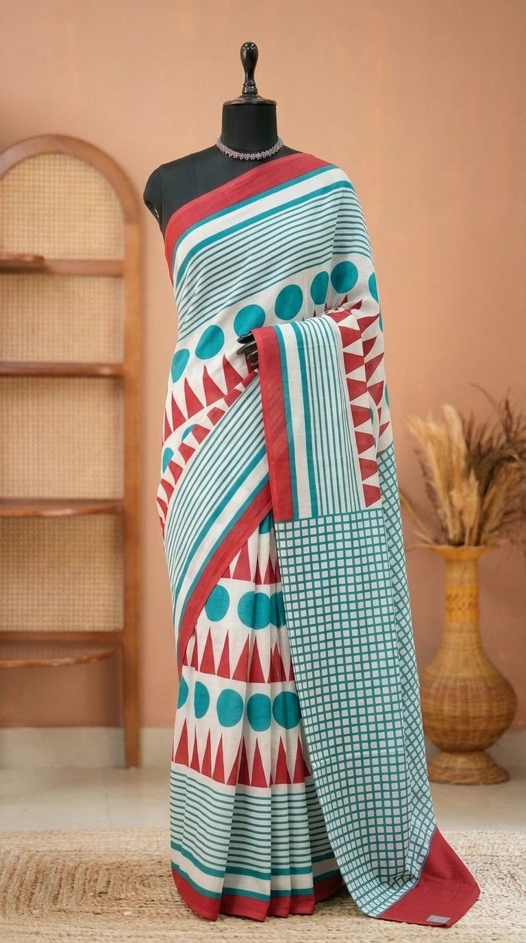 White mulmul cotton saree 