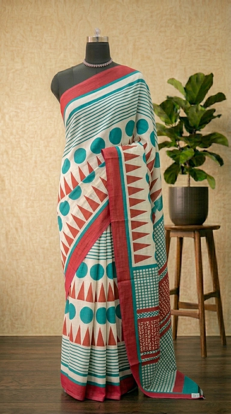 White Mulmul Cotton Saree