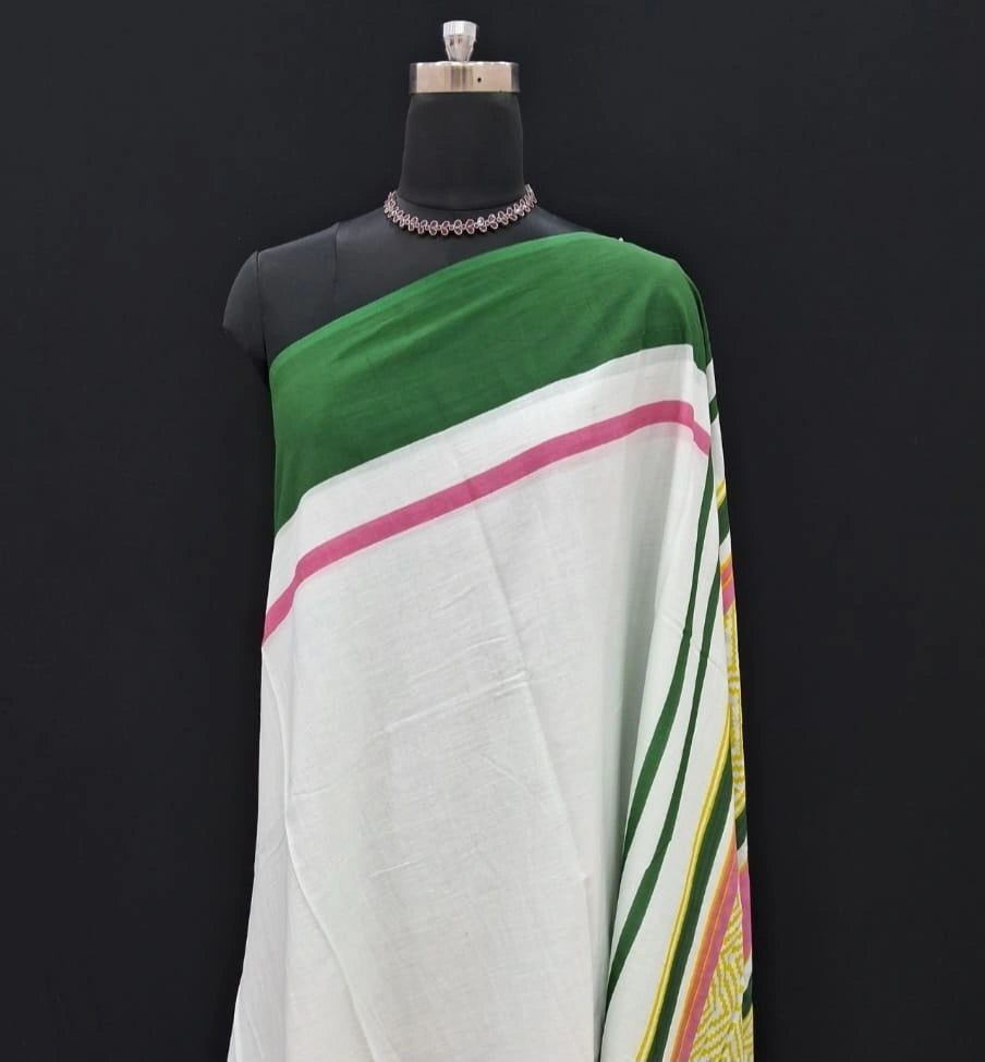 Pure white plain mulmul cotton saree 1
