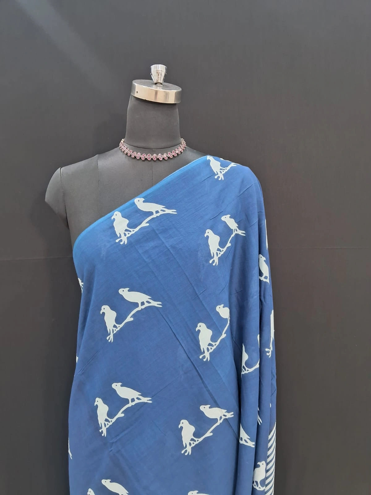 Blue Mulmul cotton saree 1