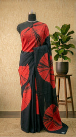 Black and Red Mulmul cotton saree