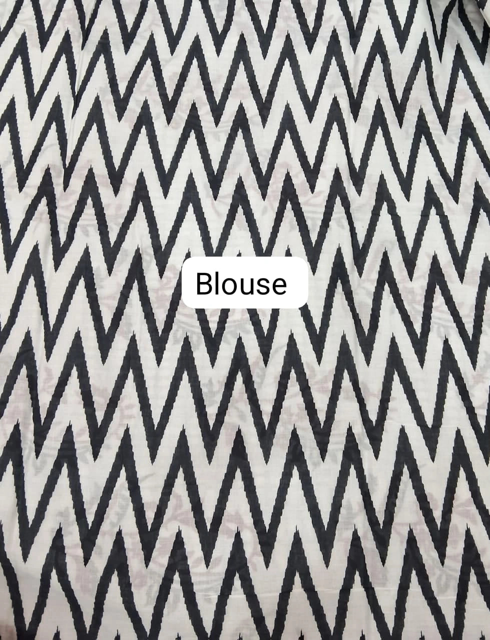 Black and White Mulmul Cotton Saree Blouse