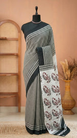 Black and White Mulmul Cotton Saree
