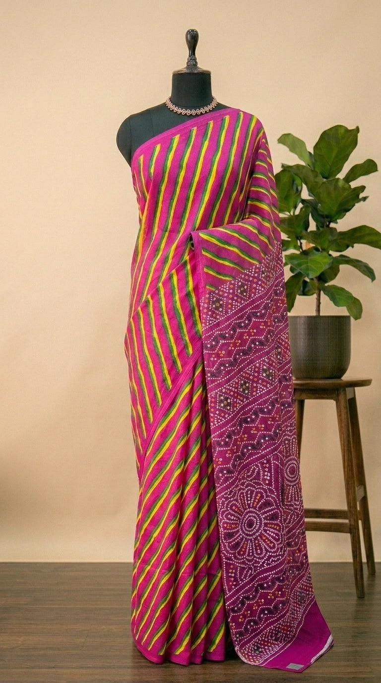 Rani Pink Mulmul Cotton Saree