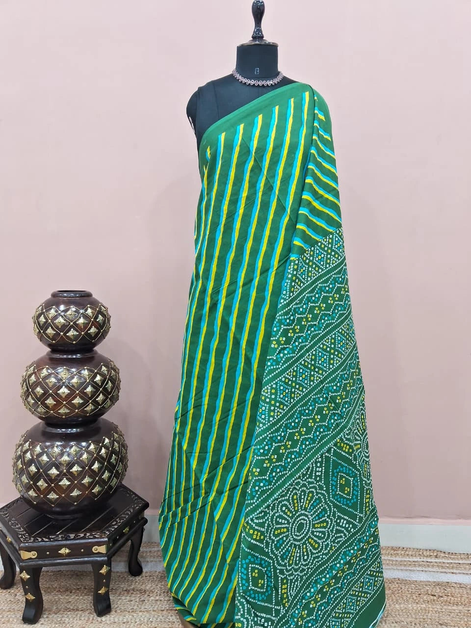 Green Mulmul Cotton Saree