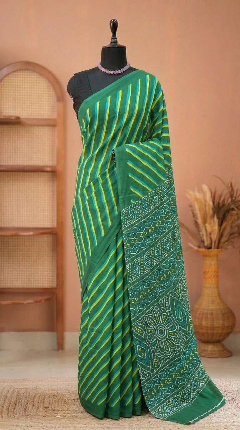 Green Mulmul Cotton Saree