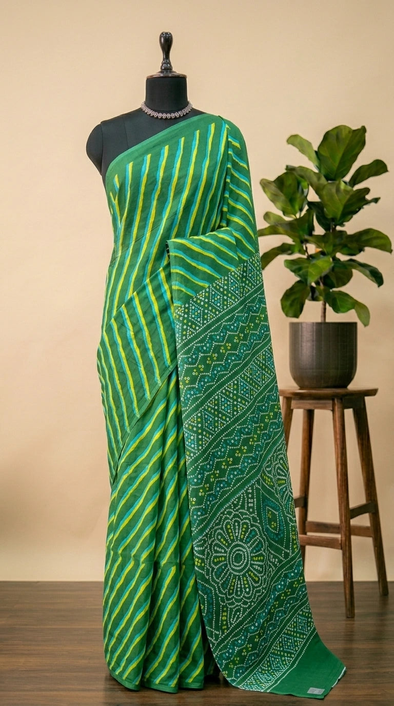 Green Mulmul Cotton Saree