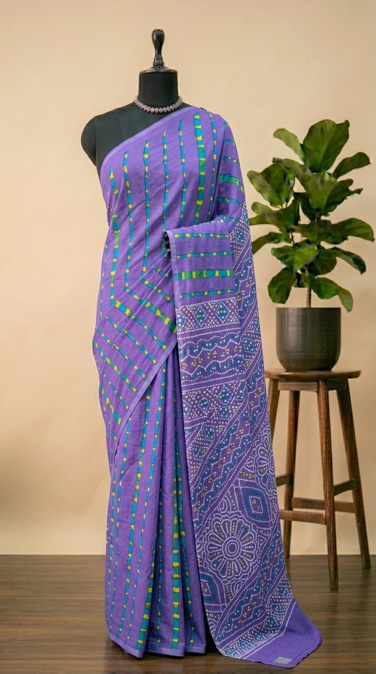 Lavender Pure Mulmul Cotton Saree 