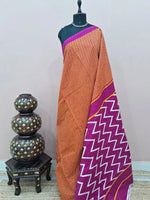 Orange and Rani Pink Mulmul Cotton Saree 