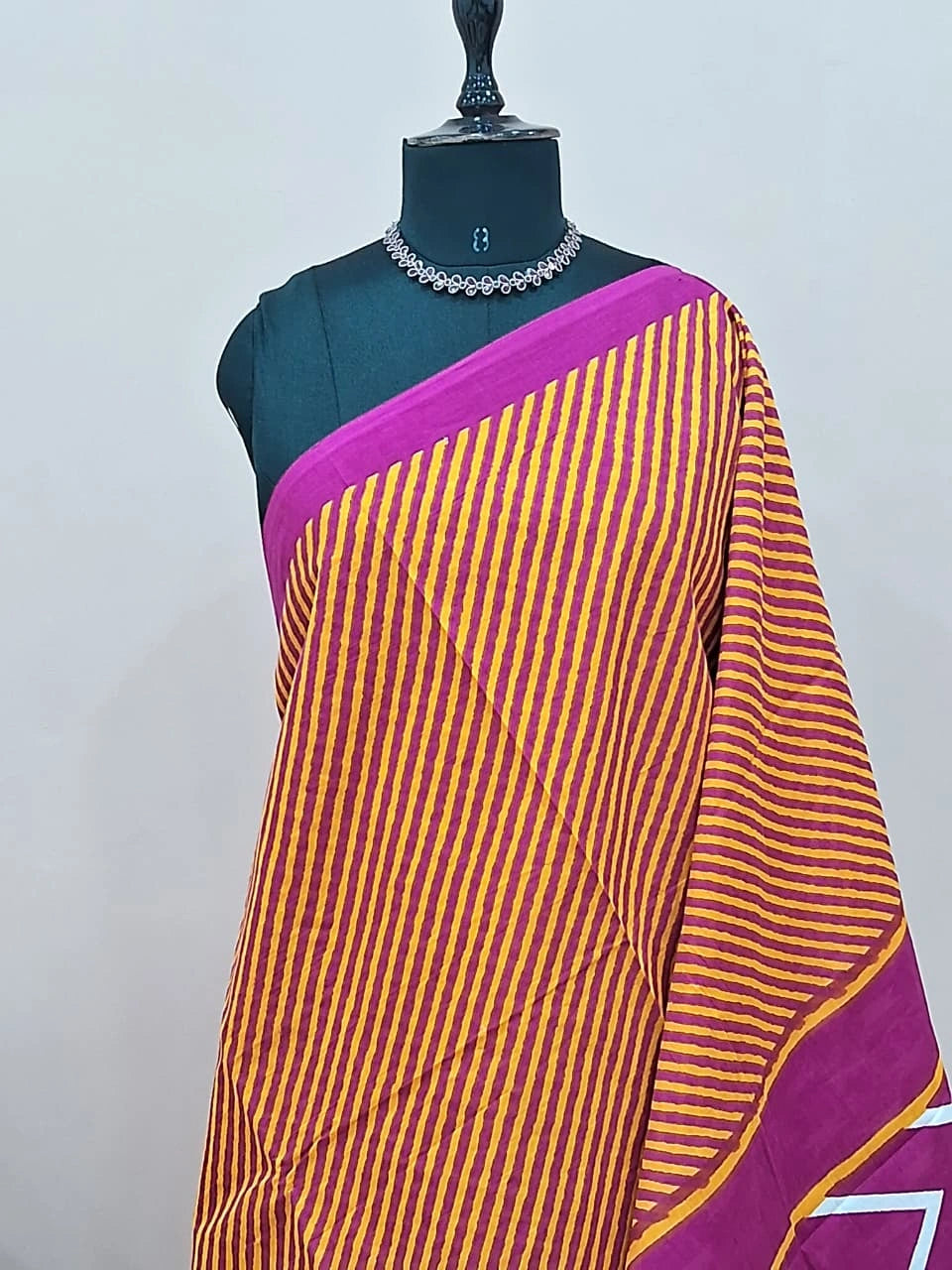 Orange and Rani Pink Mulmul Cotton Saree 1