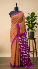 Orange and Rani Pink Mulmul Cotton Saree 