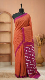 Orange and Rani Pink Mulmul Cotton Saree 