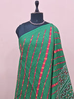 Forest Green Mulmul Cotton Saree 1