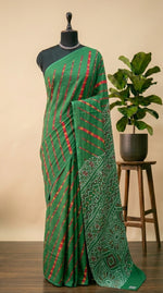 Forest Green Mulmul Cotton Saree 