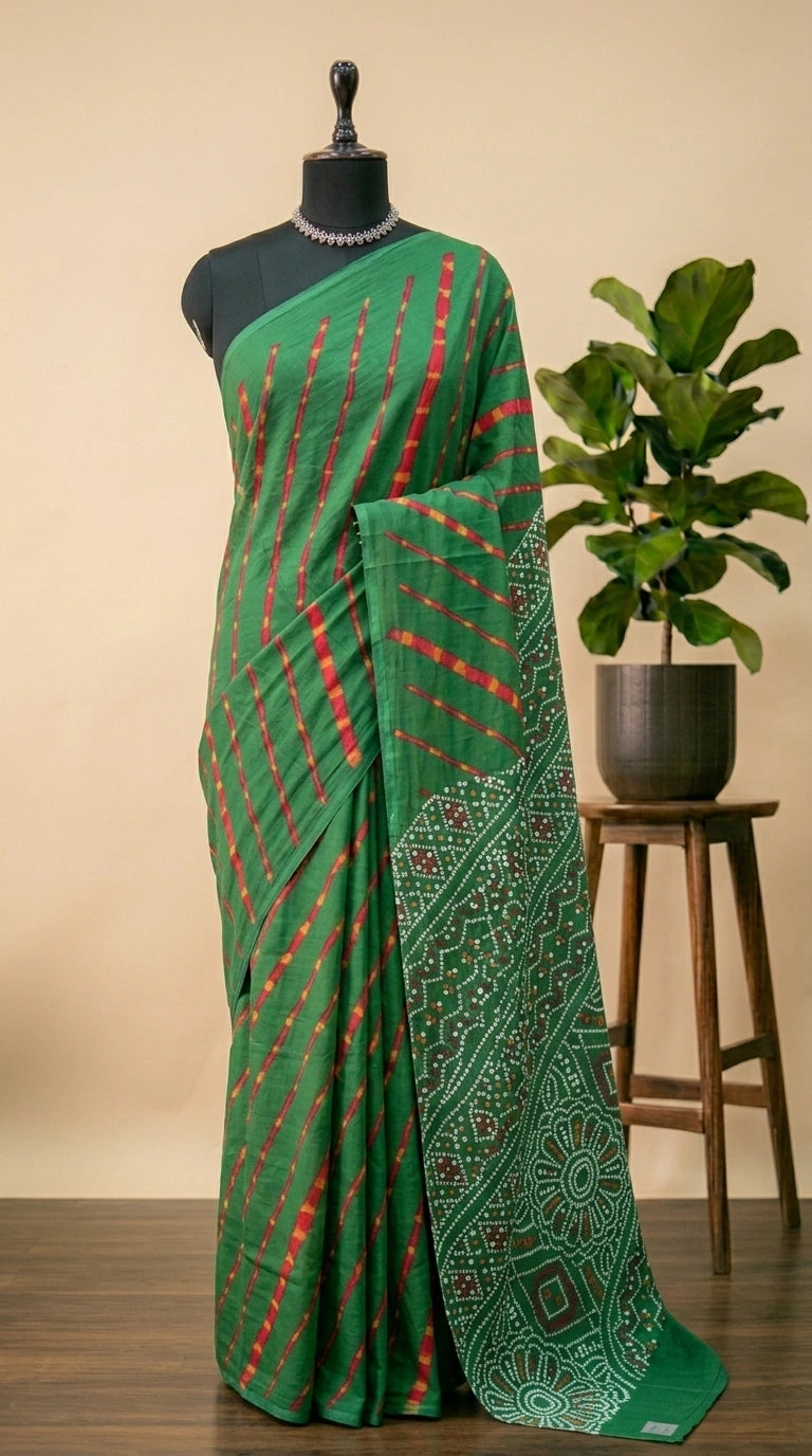 Forest Green Mulmul Cotton Saree 
