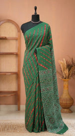 Forest Green Mulmul Cotton Saree 