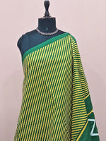 Yellow and green Mulmul Cotton Saree 1