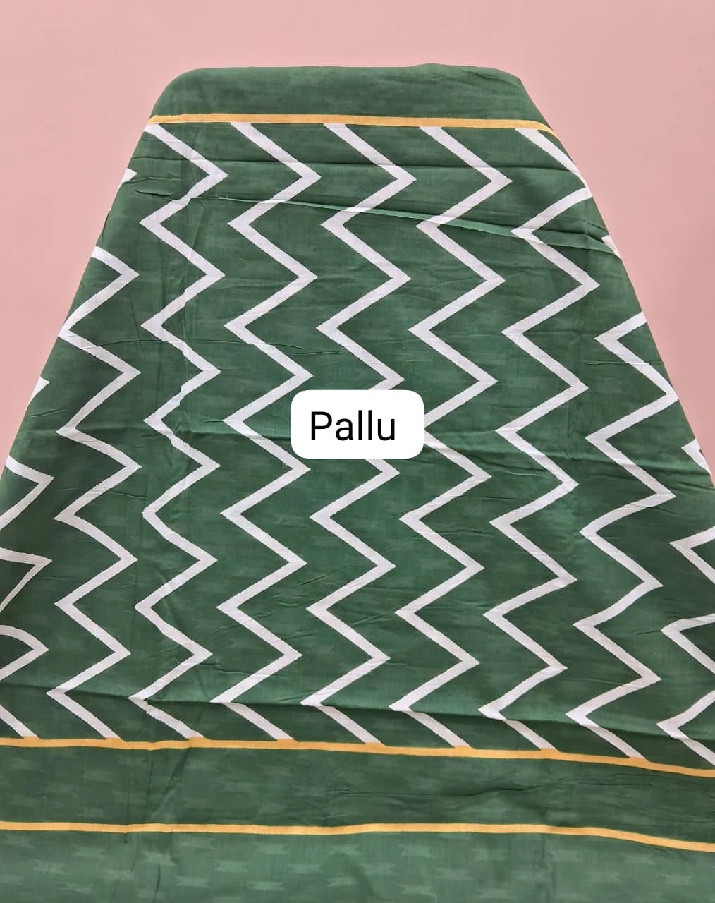 Yellow and green Mulmul Cotton Saree Pallu