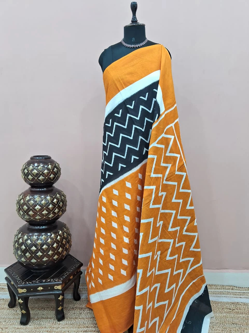 Mustard Orange Mulmul Cotton Saree