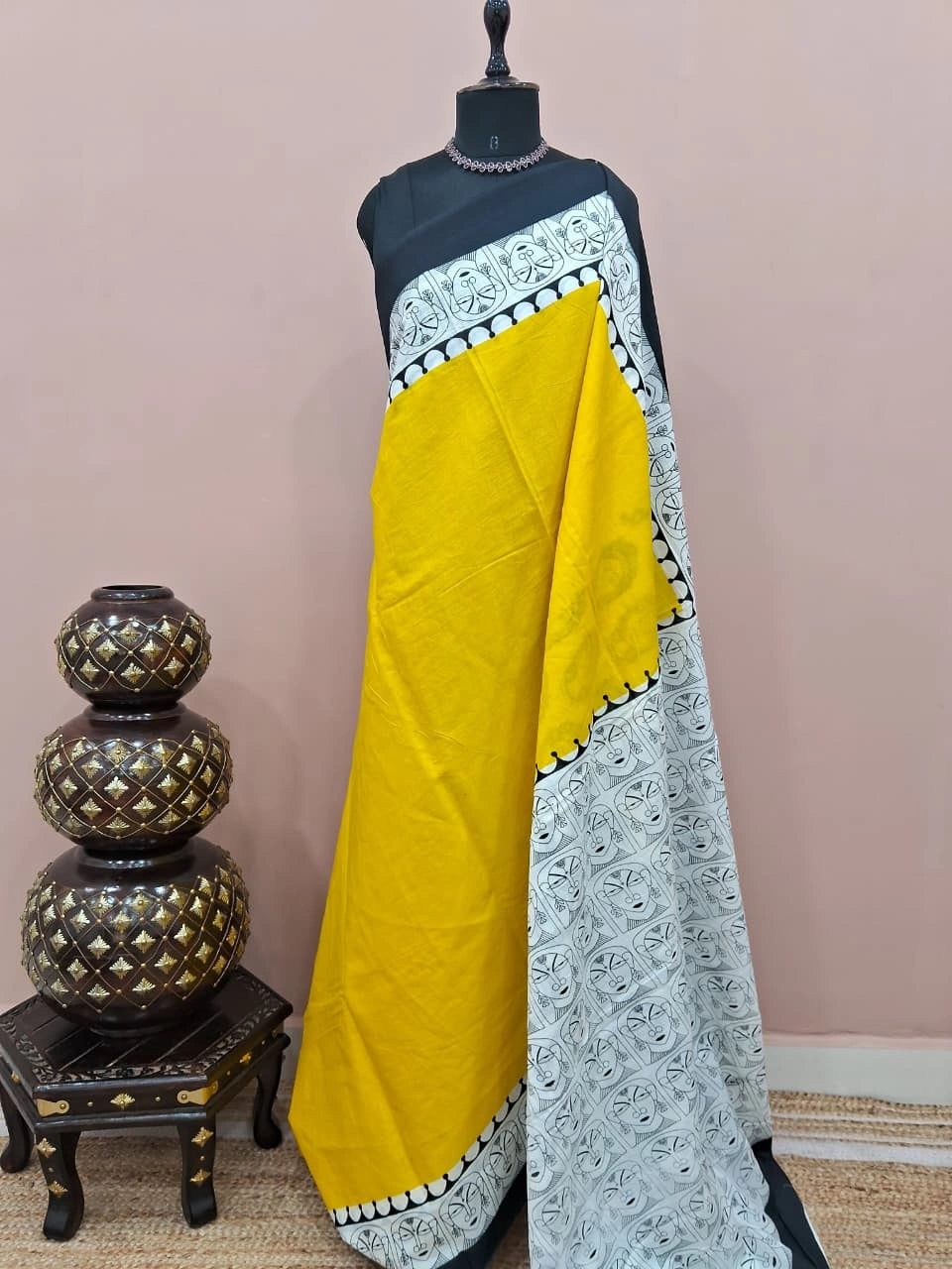 Mango Yellow plain Mulmul Cotton Saree 