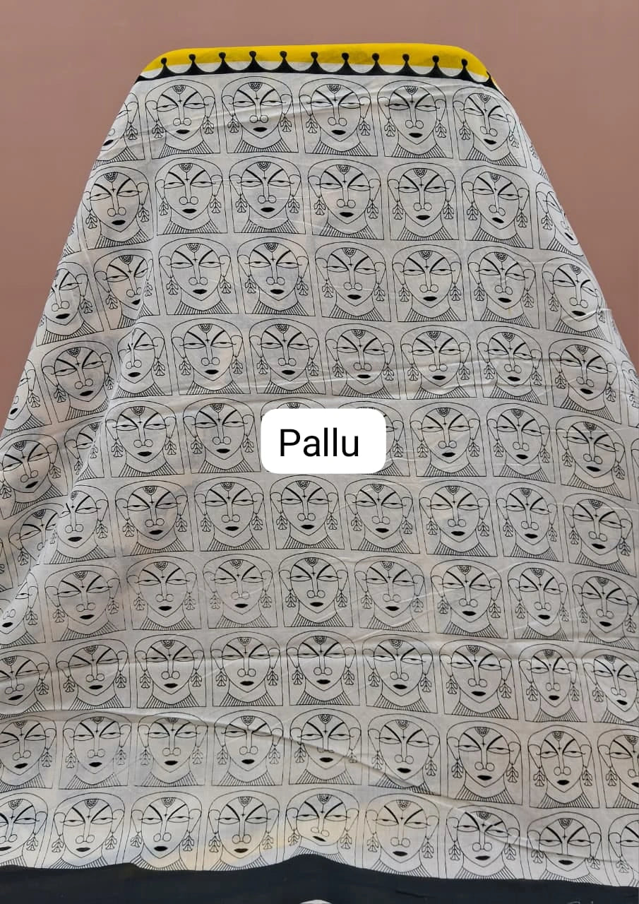 Mango Yellow plain Mulmul Cotton Saree pallu