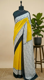 Mango Yellow plain Mulmul Cotton Saree 